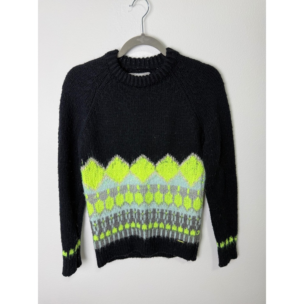 Superdry Mountain Mens Black Neon Geometric Chunky Knit Raglan Sweater Pullover‎